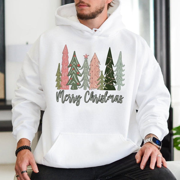 Boho Aesthetic Holiday Tree Sweatshirt, Merry Christmas Tree Hoodie, Comfy Winter Xmas Pullover, Festive Christmas Hooded Swe