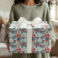 Dark Green Flamingo Gift Wrap, Tropical Christmas Wrapping Paper, Pink Flamingo Poinsettia Holiday Wrapping Paper, Festive Winter Gift Wrap