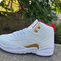 Sneakers, White Red Gold Colorway, Lace Up Design, Casual Gift for Sneaker Fans