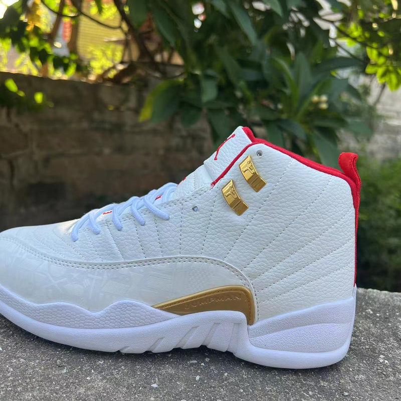 Sneakers, White Red Gold Colorway, Lace Up Design, Casual Gift for Sneaker Fans