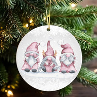 Nordic Reindeer Holiday Ceramic Ornament, Pink Gnome Christmas Ornament, Festive Adorable Gnome Tree Ornament, Winter Holiday Family Keepsake