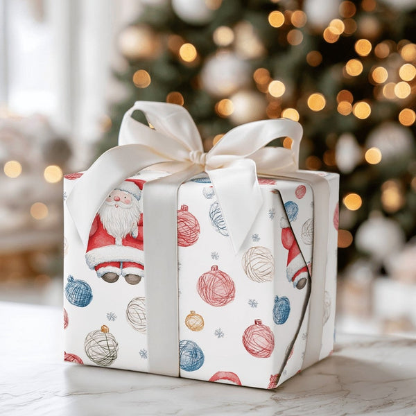 Crafter Santa Claus Ornament Wrapping Paper, Yarn Ball Santa Wrapping Paper, Knitting Christmas Wrapping Paper, Holiday Gift 