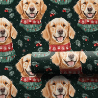 Festive Dog Holiday Gift Wrap, Golden Retriever Christmas Wrapping Paper, Xmas Puppy Present Wrap, Pet Lover Winter Packaging