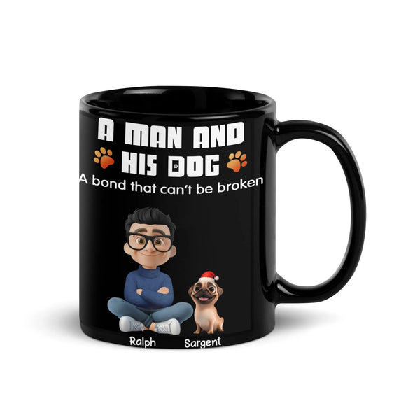 Personalized Dog Coffee Mug, Custom Dog Dad Pug Mug, Man and Pug Cartoon Coffee Cup, Ceramic Pet Lover Mug, Dog Dad Christmas