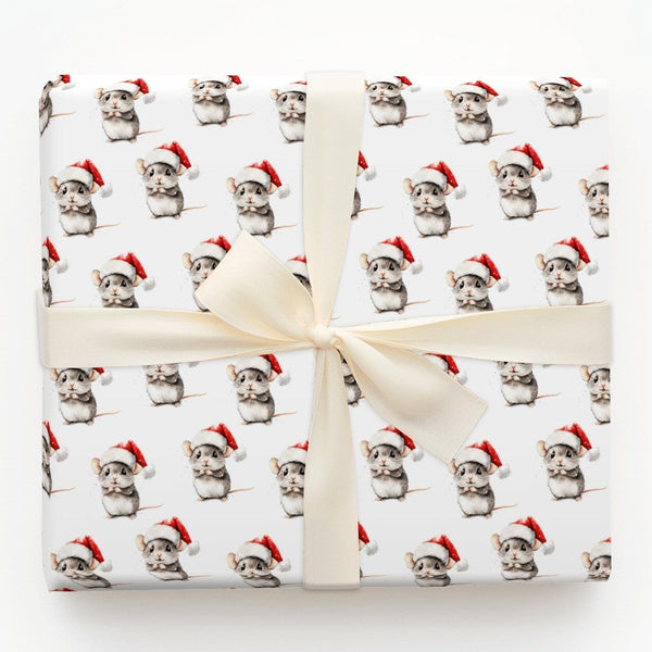 Santa Hat Chinchilla Gift Wrap, Chinchilla Christmas Wrapping Paper, Watercolor Animal Wrapping Paper, Adorable Pet Holiday G