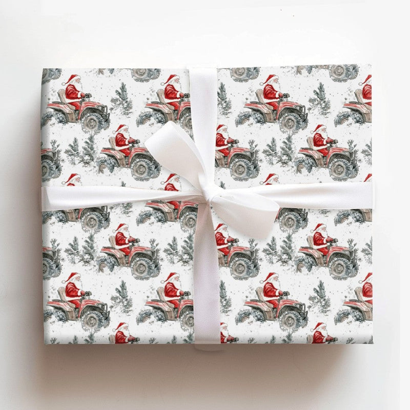 Off-Road Quad Bike Christmas Gift Wrap, Santa Riding ATV Wrapping Paper, Watercolor Santa Wrapping Paper, Winter Holiday Gift Wrapping Paper