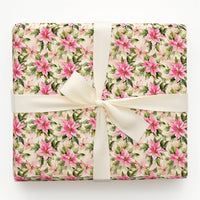 Watercolor Christmas Wrapping Paper, Pink Poinsettia Wrapping Paper, Floral Holiday Gift Wrap, Winter Botanical Paper, Elegant Present Wrap