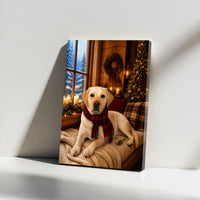 Comfy Cabin Plaid Scarf Holiday Dog Portrait, Yellow Labrador Christmas Canvas Print, Winter Pet Decor, Lab Lover Digital Download