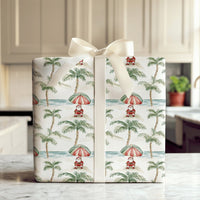 Beach Christmas Gift Wrap, Tropical Santa Wrapping Paper, Coastal Holiday Vacation Wrapping Paper, Palm Tree Summer Wrapping Paper Roll
