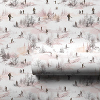 Country Landscape Christmas Gift Wrap, Winter Toile Hunting Scene Wrapping Paper, Rustic Scenic Wrapping Paper Roll, Elegant Present Wrap