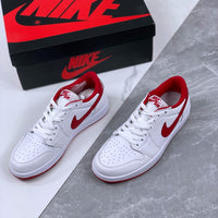 Retro Low Top Sneakers, White Red Colorway, Lace Up Design, Casual Gift for Sneaker Fans