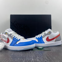 Low Top Sneakers, Blue White Red Colorway, Lace Up Design, Casual Gift for Sneaker Fans