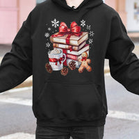 Book Lover Holiday Reading Sweatshirt, Christmas Book Hoodie, Gingerbread Reader Hooded Pullover, Comfy Bookish Xmas Apparel Present