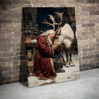 Whimsical Christmas Canvas Print, Vintage Santa and Reindeer Canvas Wall Art, Holiday Santa Claus Wall Art, Christmas Home Decor Present