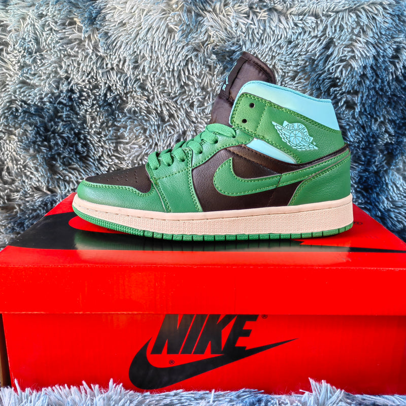 Mid Top Sneakers, Green White Colorway, Lace Up Design, Casual Gift for Sneaker Fans