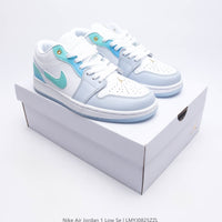 Retro Low Top Basketball Shoes, White Blue Colorway, Lace Up Design, Casual Gift for Shoe Lovers