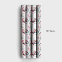 Adorable Christmas Face Gift Wrap, Watercolor Santa Holly Wrapping Paper, Festive Red Berry Holiday Wrapping Paper, Xmas Present Wrapping Paper
