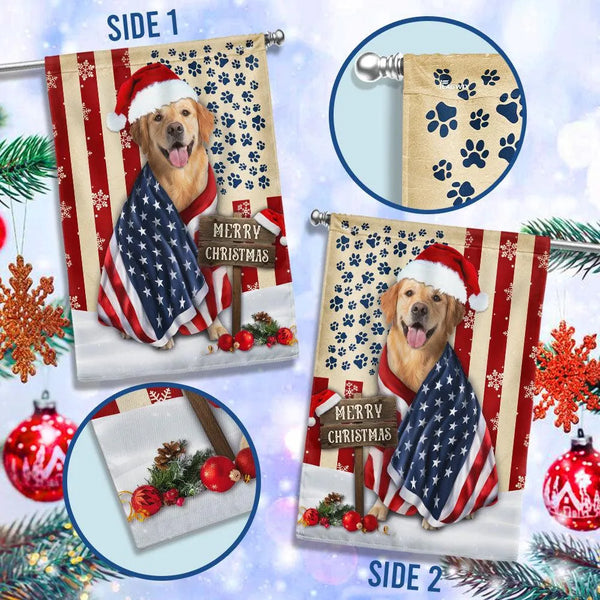 Patriotic Santa Hat Dog American Flag, Golden Retriever Christmas Garden Flag, Double-Sided Holiday Golden Yard Flag, Dog Lov