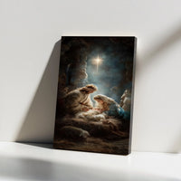 Holy Family Stable Canvas Print, Nativity Scene Canvas Wall Art, Christmas Nativity Religious Canvas Decor, Christian Holiday Canvas Art