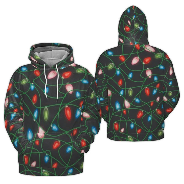 Festive Christmas Sweatshirt, Christmas Lights Hoodie, Retro Christmas Lights Pullover, Xmas Party Hooded Sweater, Comfy Holi