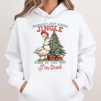 Jingle Tired Christmas Hoodie, Humorous Christmas Goose Hoodie, Sarcastic Holiday Hooded Sweatshirt, Adorable Christmas Goose Pullover, Xmas Present