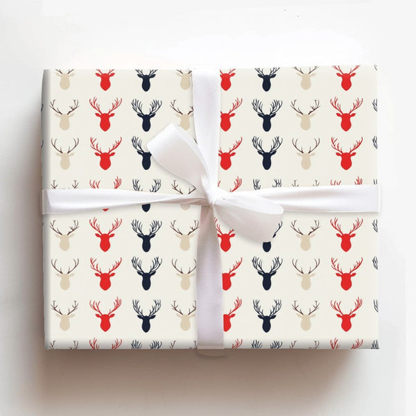 Modern Rustic Deer Gift Wrap, Reindeer Silhouette Christmas Wrapping Paper, Festive Winter Wrapping Paper, Holiday Season Pre