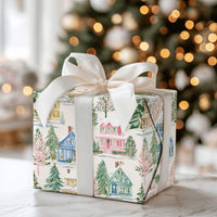 Winter Village Holiday Gift Wrap, Watercolor Christmas Wrapping Paper, Festive Xmas Gift Wrap Paper, Seasonal Present Wrapping Paper