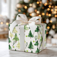 Watercolor Holiday Tree Gift Wrap, Tennis Christmas Wrapping Paper, Tennis Racket Present Paper, Tennis Player Xmas Gift Wrap Roll