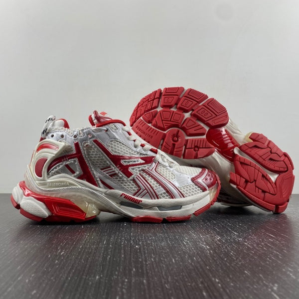 Low Top Sneakers, White Red Colorway, Lace Up Design, Casual Gift for Sneaker Fans