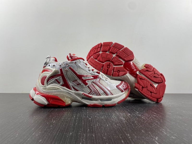 Low Top Sneakers, White Red Colorway, Lace Up Design, Casual Gift for Sneaker Fans