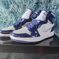 Golf Shoes, Midnight Blue Colorway, Patent Leather Footwear, Lace Up Design, Casual Gift for Shoe Lovers