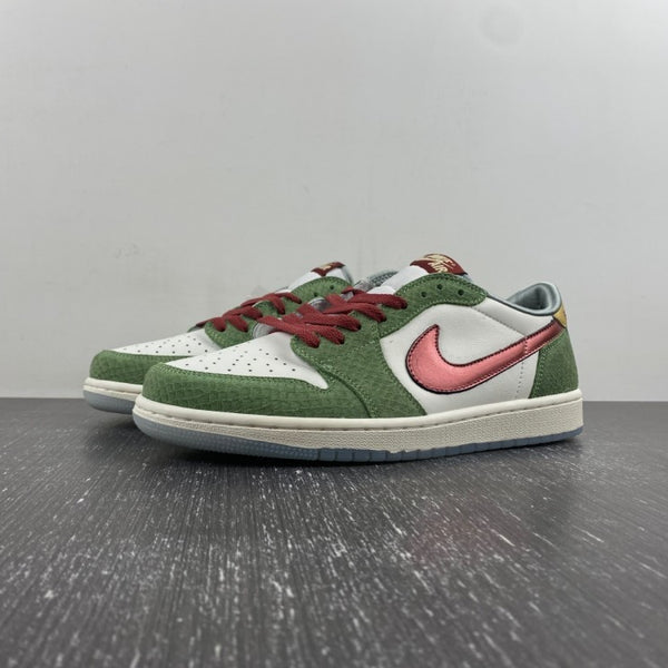 Low Top Sneakers, White Red Green Gold Colorway, Lace Up Design, Casual Gift for Sneaker Fans