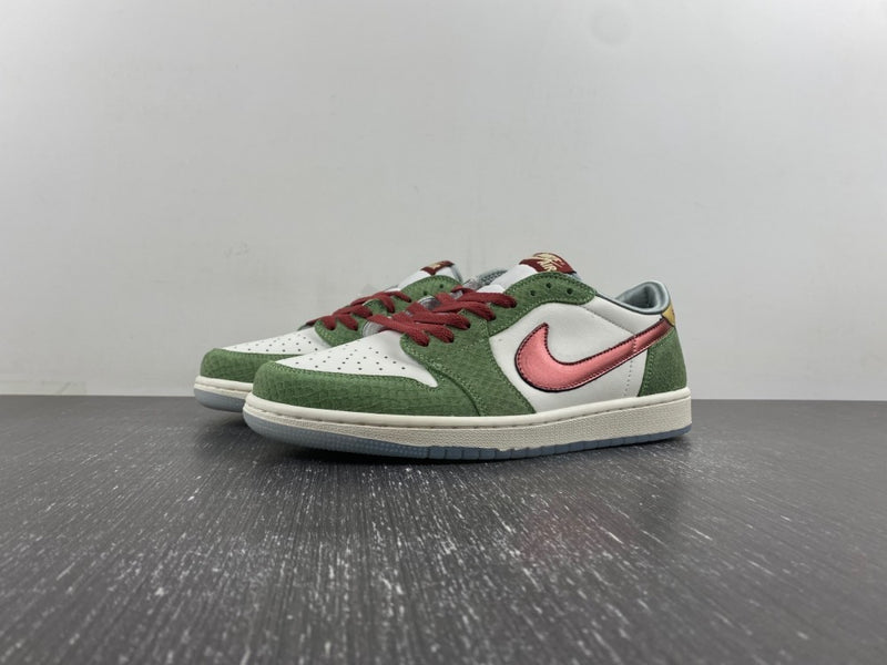 Low Top Sneakers, White Red Green Gold Colorway, Lace Up Design, Casual Gift for Sneaker Fans