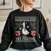 Humorous Christmas Bird Sweater, Overstimulated Yet Festive Goose Sweatshirt, Quirky Holiday Goose Crewneck, Duck Lover Xmas Present Sweatshirt