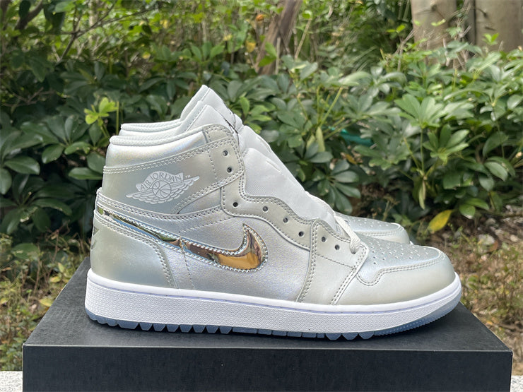 High Top Golf Shoes, White Silver Colorway, Lace Up Design, Casual Gift for Shoe Lovers