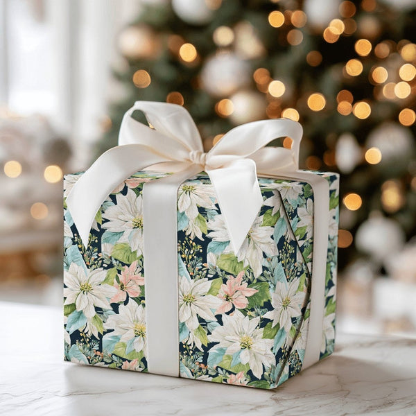 Floral Christmas Gift Wrap, Watercolor Poinsettia Wrapping Paper, Botanical Holiday Wrapping Paper, Elegant Winter Present Gi