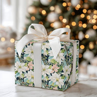 Floral Christmas Gift Wrap, Watercolor Poinsettia Wrapping Paper, Botanical Holiday Wrapping Paper, Elegant Winter Present Gift Wrap