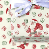 Gamer Santa Gift Wrap, Santa Rolling Dice Wrapping Paper, Humorous Christmas Wrapping Paper, Vegas Santa Claus Holiday Present Gift Wrap Roll