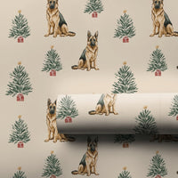 Festive Dog Holiday Gift Wrap, German Shepherd Christmas Wrapping Paper, Christmas Tree Puppy Wrapping Paper, Pet Lover Gift Wrap Roll
