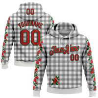 3D Floral Plaid Sweatshirt, Custom Christmas Hoodie, Personalized Name and Number Pullover Hoodie, Holiday Sports Fan Hoodie Sweatshirt
