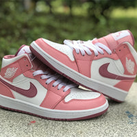 Mid Top Sneakers, White Pink Colorway, Valentine Design, Lace Up Design, Casual Gift for Sneaker Fans