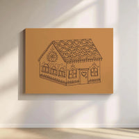Christmas Line Art Canvas, Gingerbread House Canvas Wall Art, Minimalist Holiday Canvas Print, Comfy Xmas Kitchen Decor, Holiday Home Present