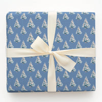 Dusty Blue Winter Gift Wrap, Snowy Christmas Tree Wrapping Paper, Realistic Pine Tree Wrapping Paper, Forest Holiday Gift Wrap Roll