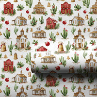 Old West Cactus Gift Wrap, Western Town Christmas Wrapping Paper, Rustic Cowboy Holiday Wrapping Paper, Festive Country Christmas Gift Wrap