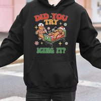 Humorous Gingerbread Nurse Hoodie, Did You Try Icing It Hoodie, Medical Christmas Hooded Sweatshirt, Holiday RN Pullover Hoodie Present