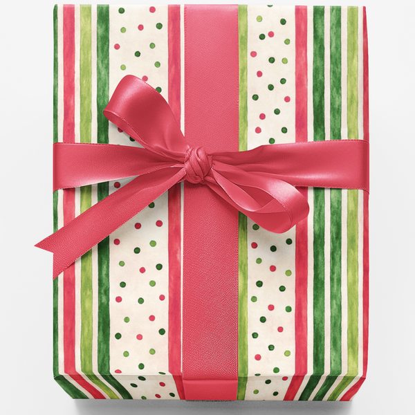 Holiday Dotted Line Gift Wrap, Red Green Striped Christmas Wrapping Paper, Festive Striped Christmas Paper, Winter Holiday Gi