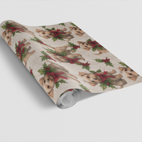Holly and Red Bows Dog Gift Wrap Roll, Christmas Puppy Wrapping Paper, Adorable Puppy Holiday Wrapping Paper, Dog Lover Christmas Present Wrap