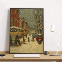 Snowy Christmas Village Wall Art, Vintage Christmas Street Scene Poster, Retro Holiday Town Print, Comfy Christmas Poster, Digital Download