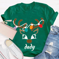 Festive Holiday Lights Antler Shirt, Personalized Christmas Deer Head T-Shirt, Custom Family Matching Xmas Graphic Tee, Present