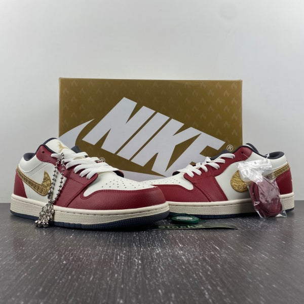 Low Top Sneakers, White Red Gold Colorway, Lace Up Design, Casual Gift for Sneaker Fans